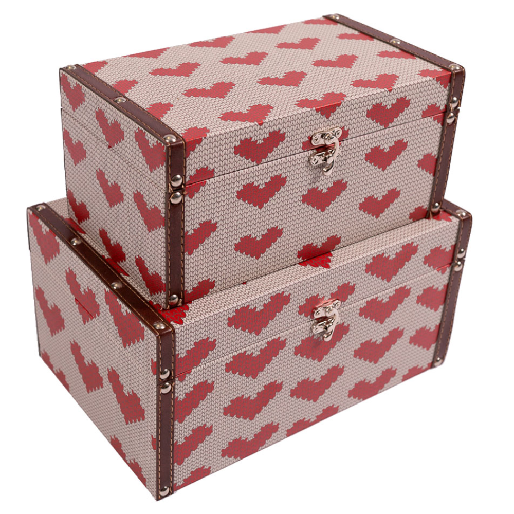 Kit 2 Caixas Organizadoras Em Mdf Vizapi M, G Love Vermelha e Branca