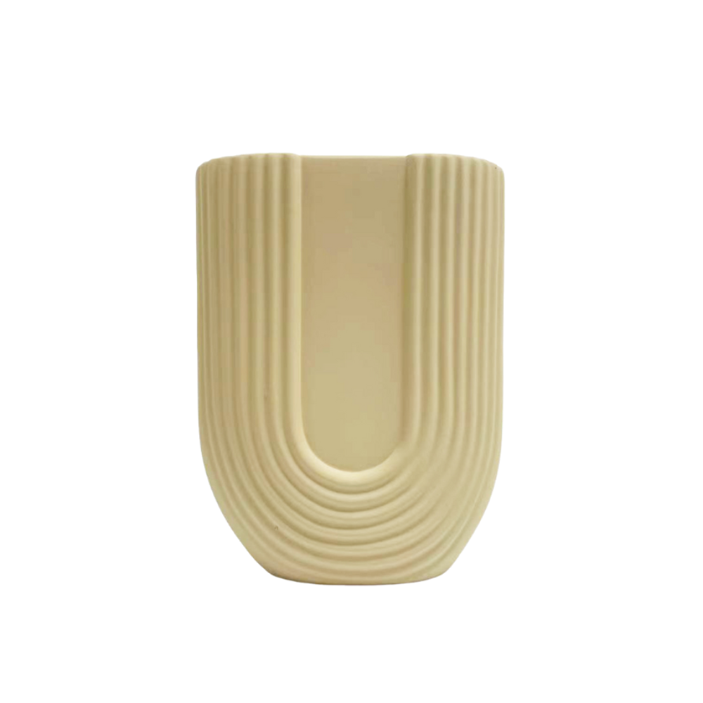 Vaso bege de cerâmica 22x9xh29cm Adely Decor