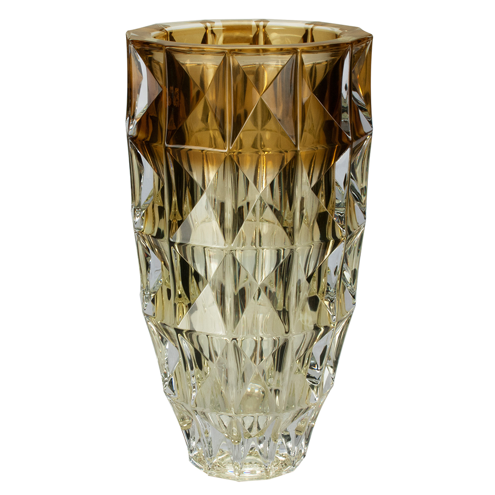Vaso Diamond em cristal ecologico D14,5xA28cm cor ambar