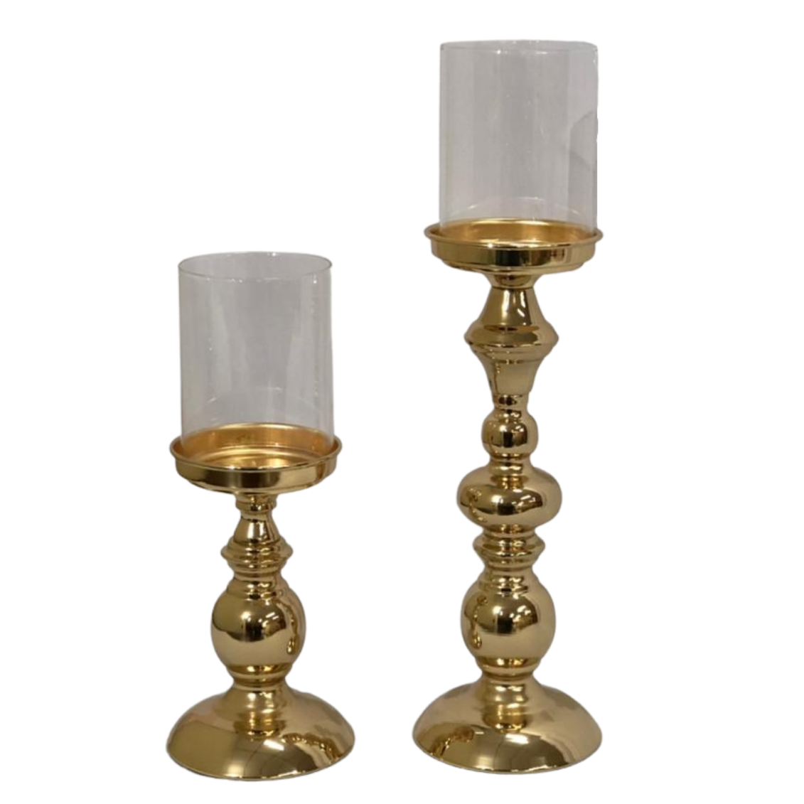 Conjunto de Castiçais Dourado com Cupulas de vidro