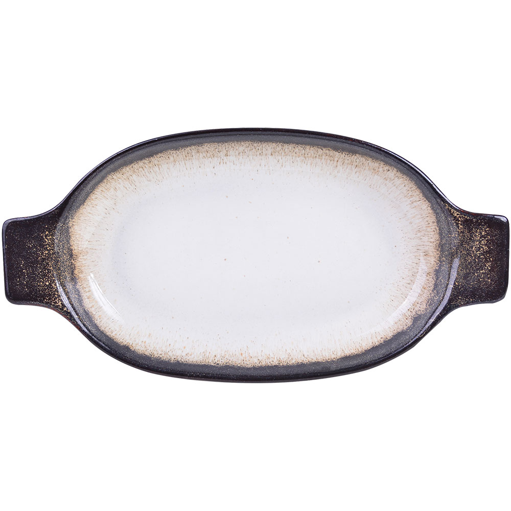 Travessa DArgile oval em ceramica com alca L35xP17,5xA4,5cm cor branca e marrom