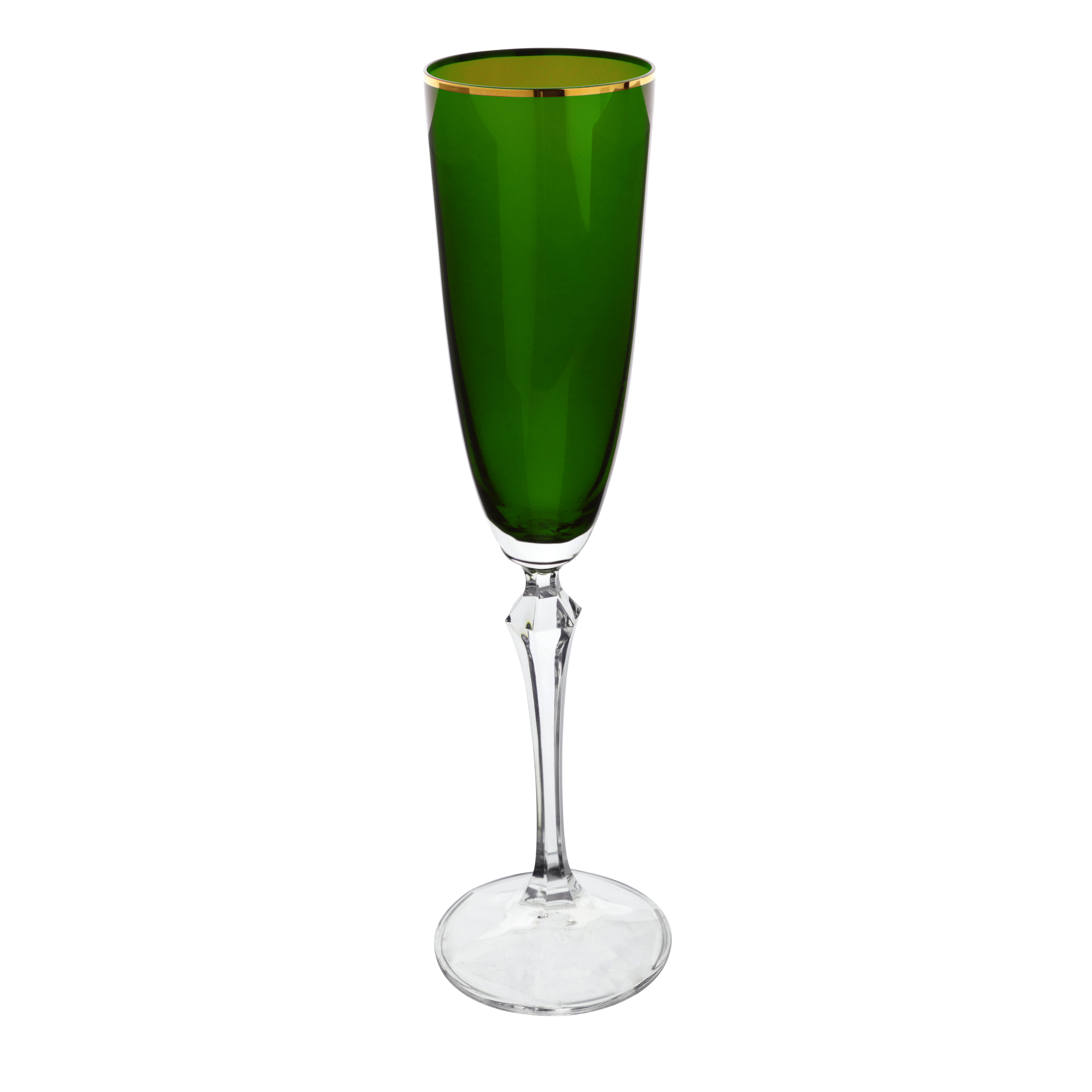 Jogo de 6 tacas para champanhe Elizabeth Gold Rim em cristal ecologico 200ml A25cm cor verde