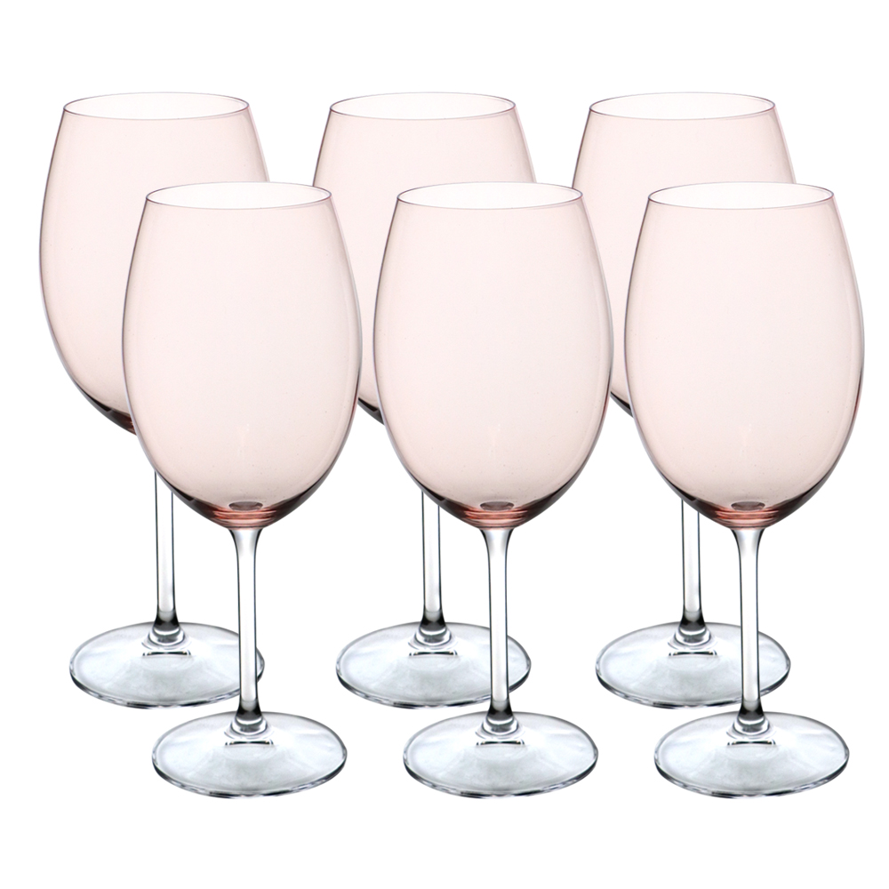 Jogo de 6 taças para água em cristal ecológico 580ml A23cm cor rosa millennial