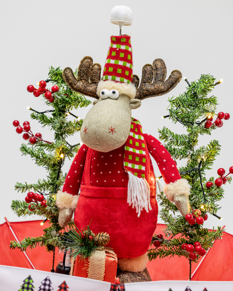 Galeria de imagens Árvore de Natal, Rena de Natal centro, base de guarda-chuva com neve, iluminação, música 65x75