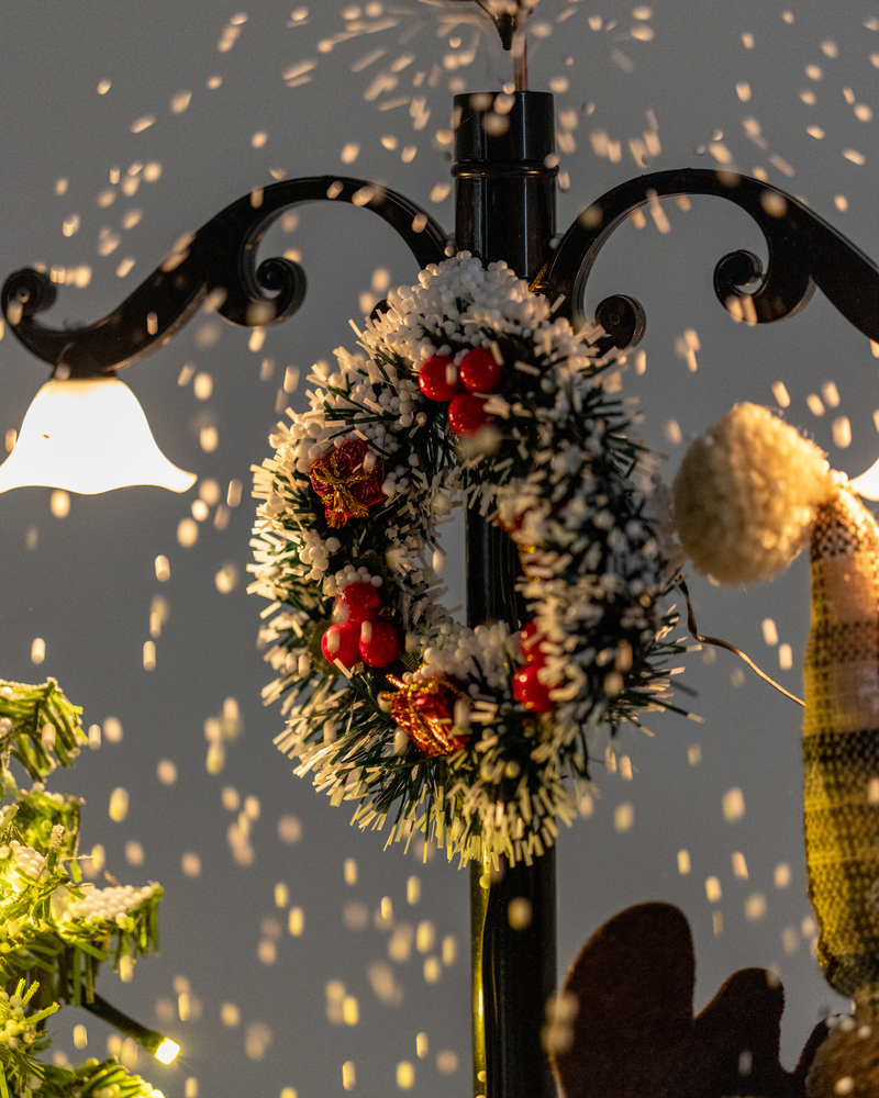 Galeria de imagens Árvore de Natal, com Rena de Natal, base de guarda-chuva com neve, iluminação, música 65 x75