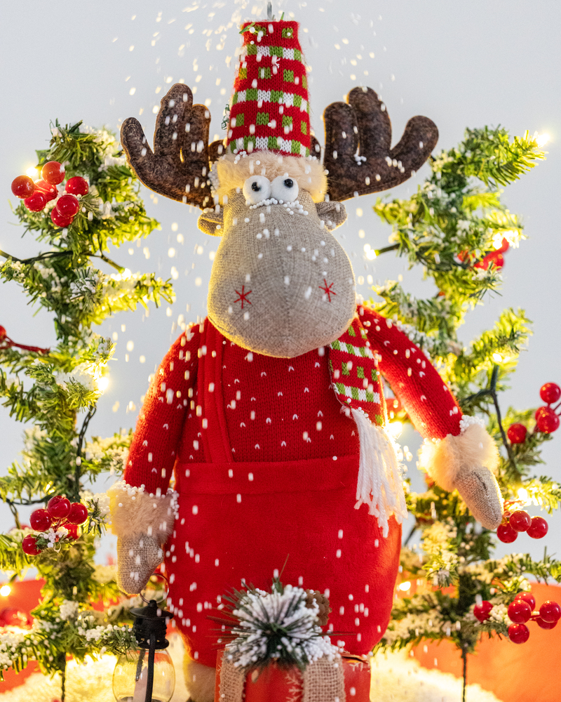 Galeria de imagens Árvore de Natal, Rena de Natal centro, base de guarda-chuva com neve, iluminação, música 65x75