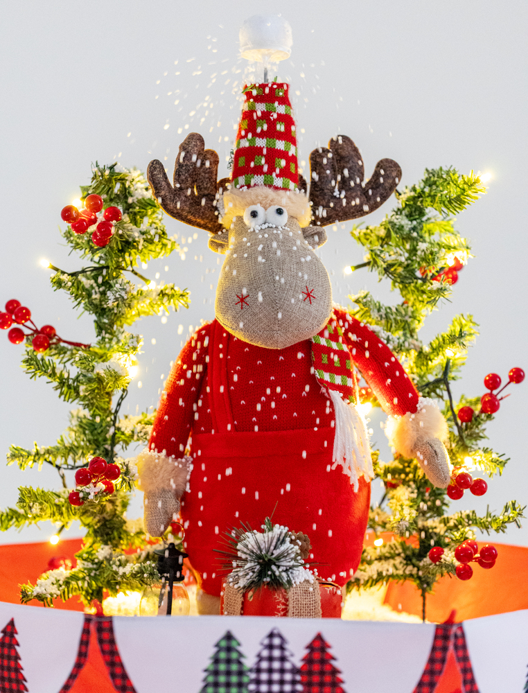 Galeria de imagens Árvore de Natal, Rena de Natal centro, base de guarda-chuva com neve, iluminação, música 65x75