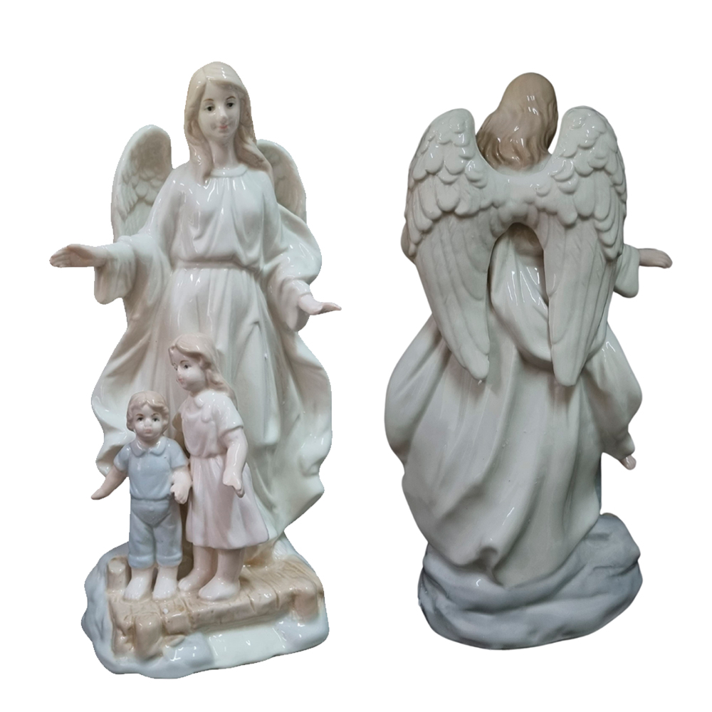 Anjo Guardião C/ Crianças Porcelana 28cm