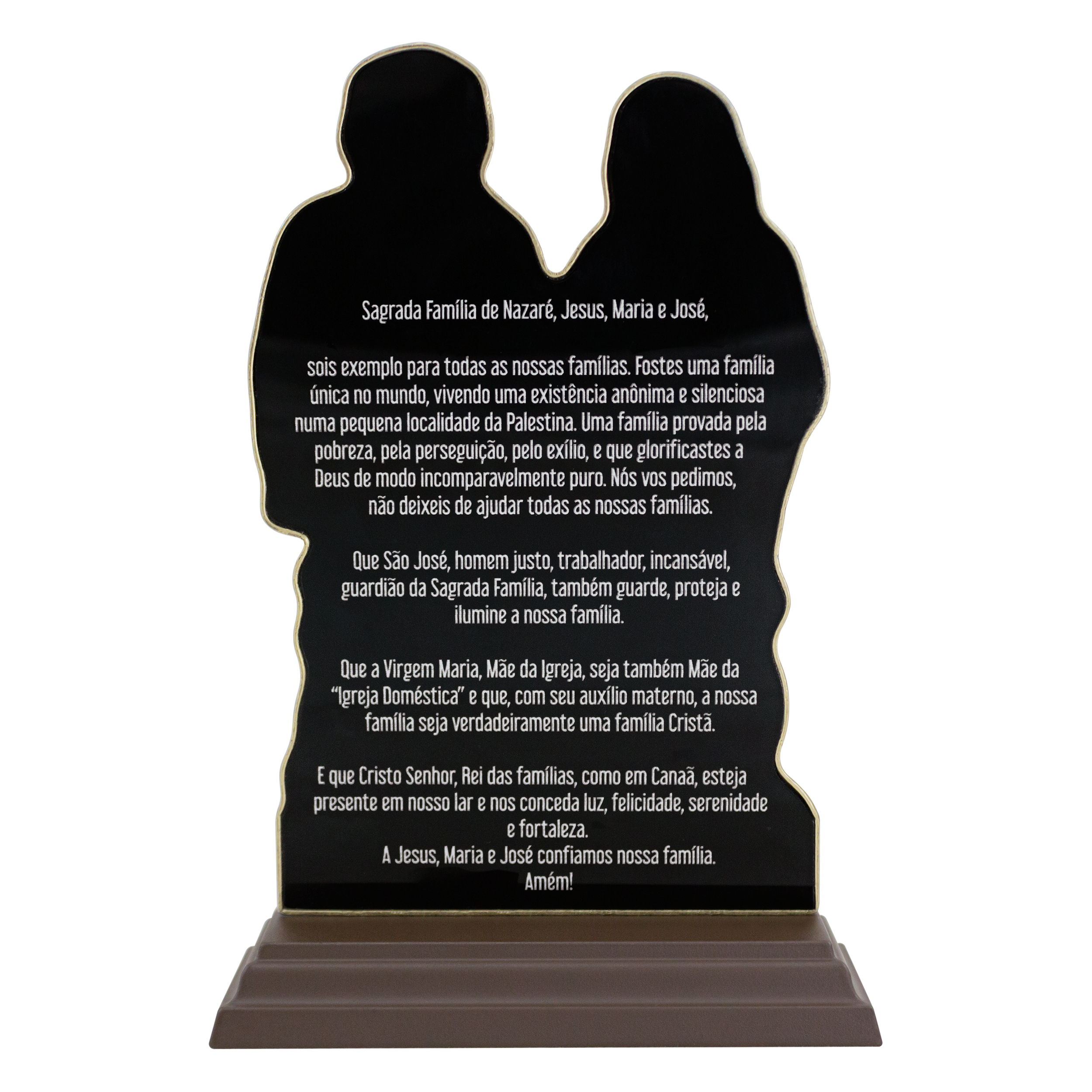 Galeria de imagens Adorno da Sagrada Familia com Oracao Metal Ouro Velho e Acrilico 20cm