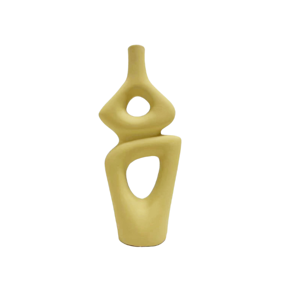 Vaso amarelo de cerâmica 13,5x8xh31cm Adely Decor