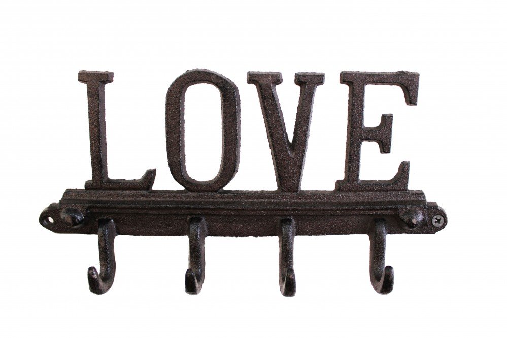 Gancho decorativo de parede em ferro - Cabideiro / Porta chaves - Estilo Love